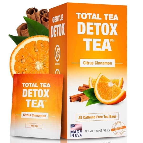 Total Tea Slimming Detox Caffeine Free Chamomile Hibiscus Ginger Root | Natural Citrus & Cinnamon Tea for Colon Cleanse, Digestive Health, Bloating and Healthy Weight Loss Support